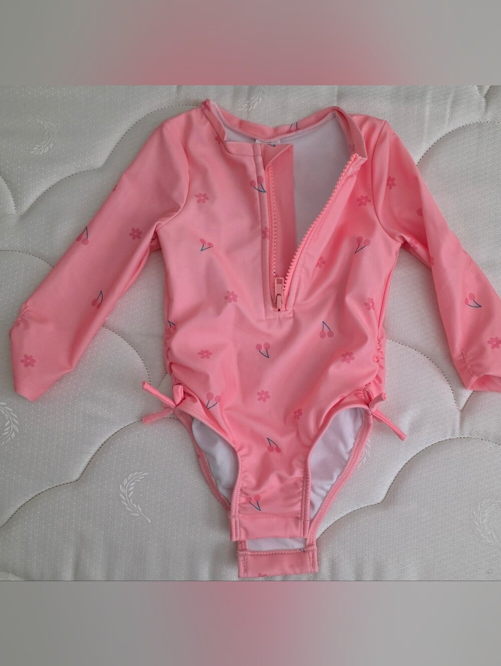 Kids Long Sleeve Pink One-Piece Swimsuit with Front Zip